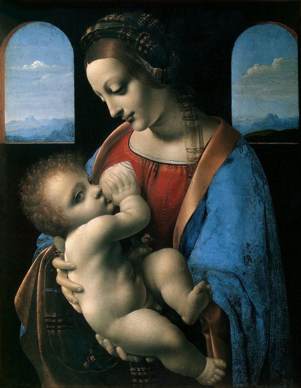 Леонардо да Винчи Младонна с Младенцем (Литта) 1490 - по ссылке на картине откроется снимок с большим разрешением и иного качества